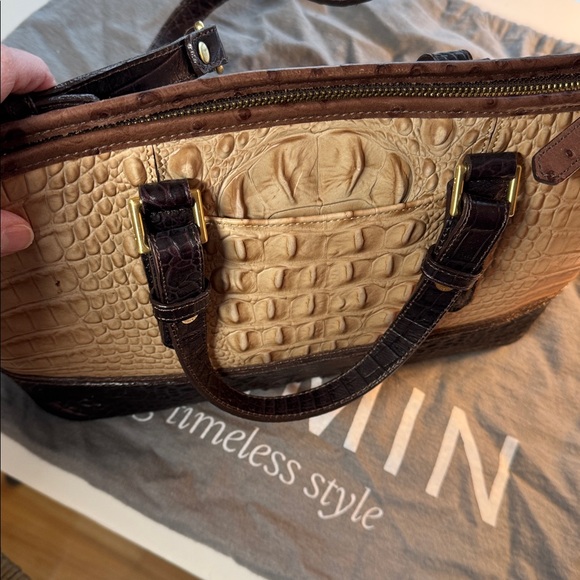 Brahmin Cream and Brown Croc-Embossed Shoulder Bag - Picture 4 of 12